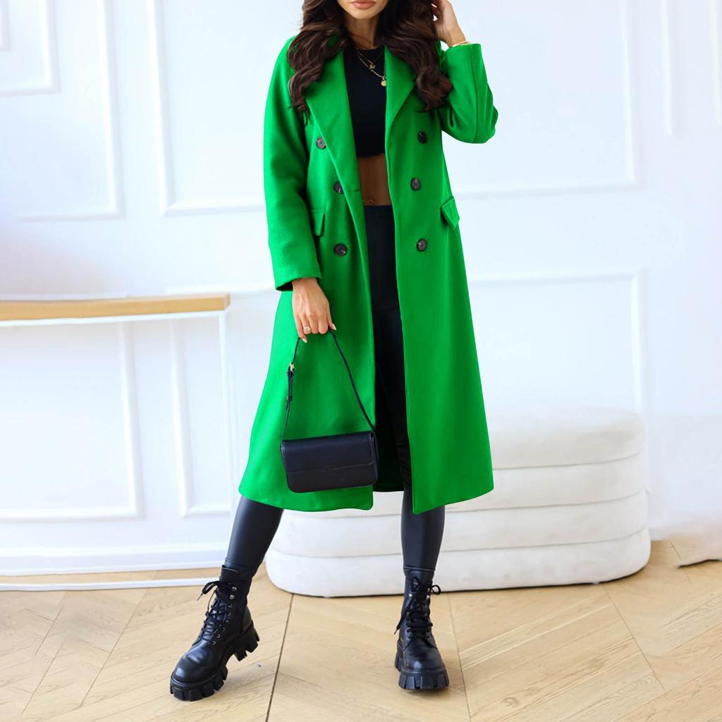 Женское длинное однобортное двубортное пальто без карманов с длинными рукавами, верхняя одежда, украшение с карманами