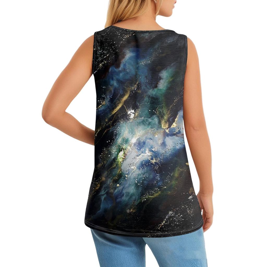 Women's Casual V Neck Printed Sleeveless Vest Tops Vest