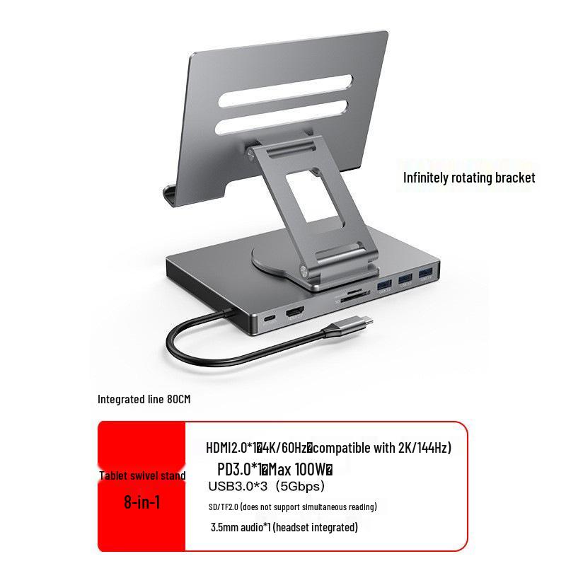 Док-станция BlueShuo 4K для планшета с USB 3.0, Ethernet, Type-C, аудиоразветвителем и PD-зарядкой.