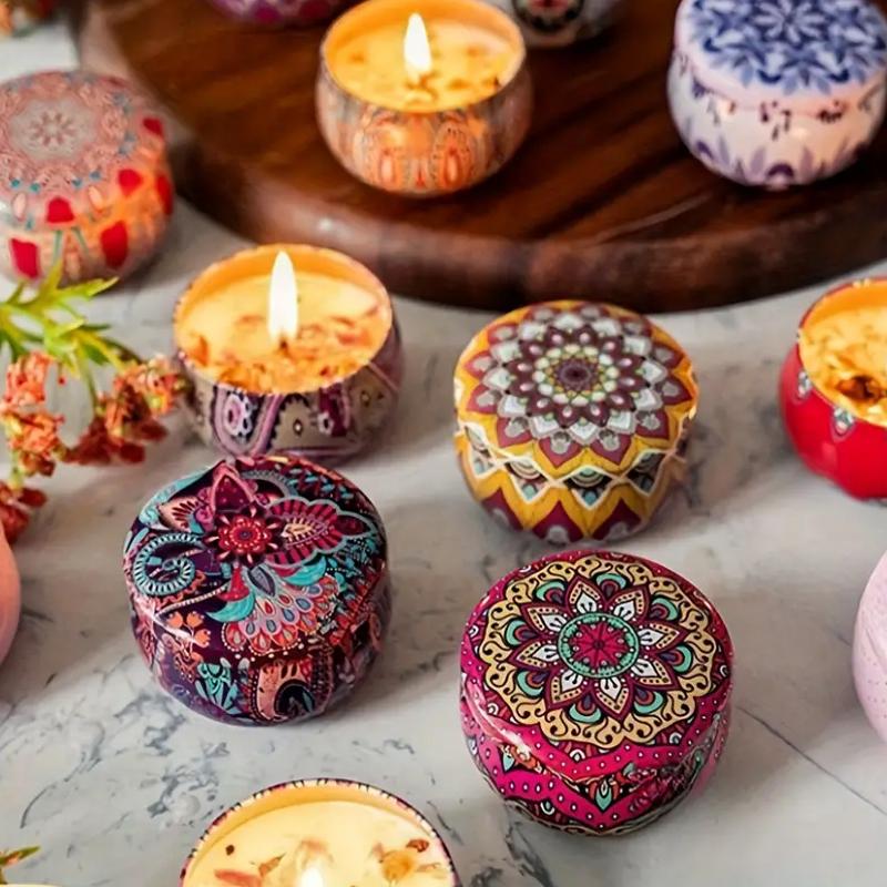 1 шт., пустая коробка для конфет, этнический цветочный принт, банка для свечей, футляр для хранения, пустая жестяная банка для свечей