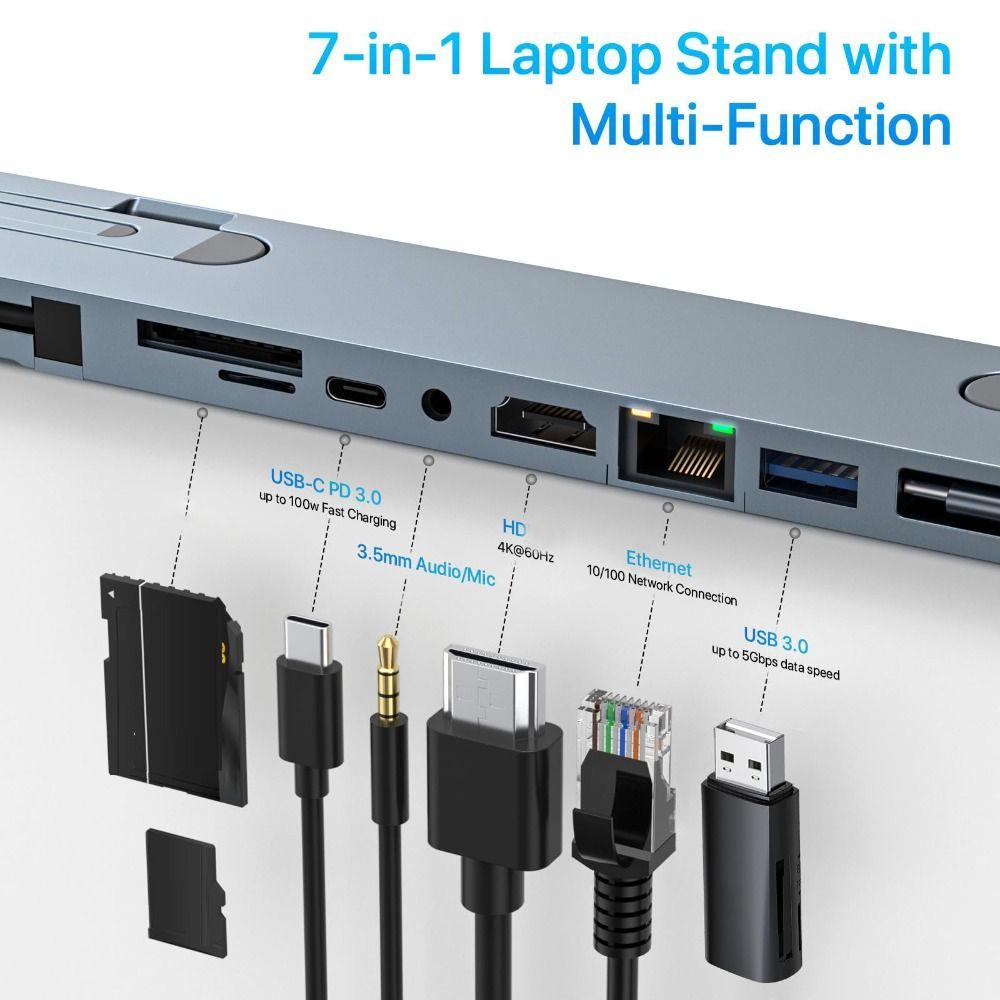 Gigabit Ethernet Laptop Docking Station Stand 7 in 1 Expander Professional USB C Hub