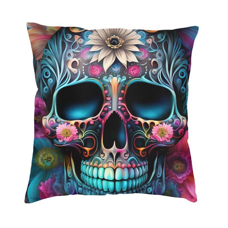 Day Of The Dead Sugar Skull Square Pillowcover Decoration Cushion Cover Throw Pillow for Sofa Doublesided Printing