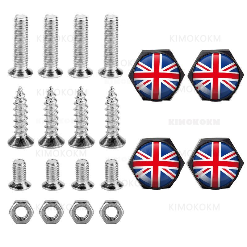 1Set For UK Flag Car License Plate Frame Fixed Bolt Metal Screw For Generic MINI COOPER S JCW F56 F60 R55 R56 Accessories License Plate Covers Frames