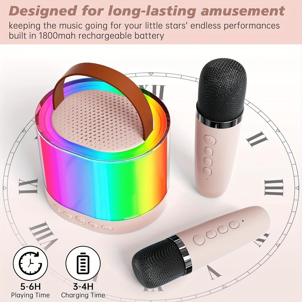 K52 Беспроводной Bluetooth-динамик, многофункциональный, с 2 микрофонами, RGB-портативный музыкальный плеер, караоке-машина для ребенка, домашний подарок