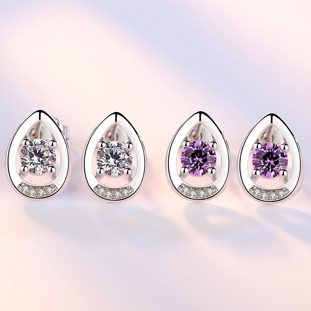 Минималистичные серьги-пусеты с цирконом в виде капли воды - посеребренная женская бижутерия