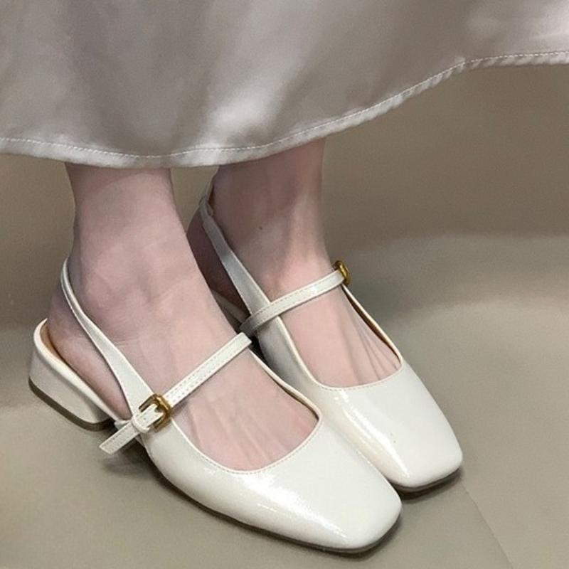 Мода 2025 Французская сумка на голову Туфли Мэри Джейн Женские Однословный ремень с пряжкой Задник пустой Темперамент Одинарные туфли