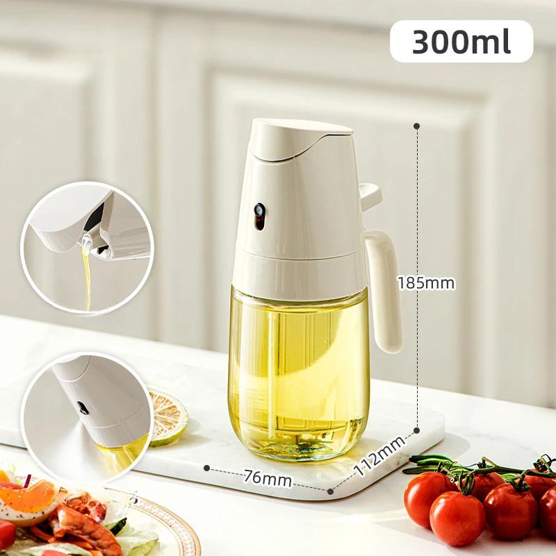2in1 Oil Spray Bottle 500ml High Borosilicate Glass Cooking Oil Dispensers Olive Oil Sprayer Mister for Air Fryer Salad Baking