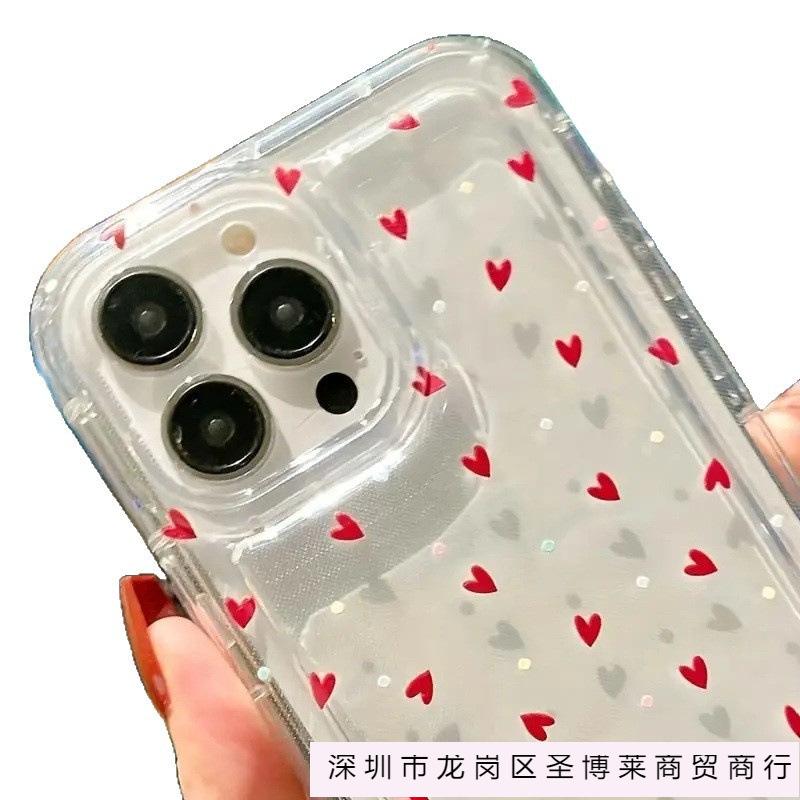 Red little heart is suitable for Apple 16pro mobile phone case 15pro Europe and America 14 personality 13 airbag 12 transparent 11 explosion