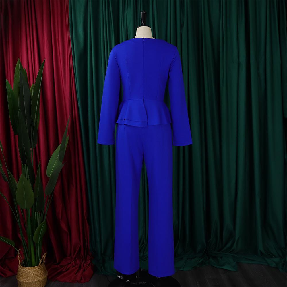 YYFS Женская мода повседневная весна осень однотонные принты длинные рукава V-образный вырез блузки и рубашки брюки костюмы