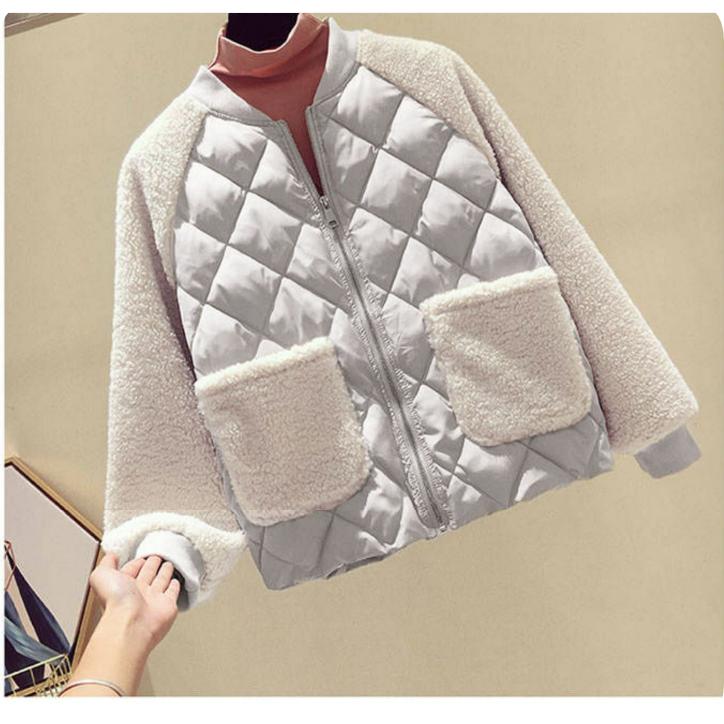 Cotton-padded Jacket Women's Plus Size Short Winter Cotton-padded Jacket Imitation Wool Cotton Stitching Small Padded Jacket