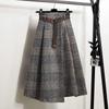 Autumn and Winter Women's Skirt High Waist A-line Skirt Vintage Plaid Elastic Wais Woolen Plaid Skirtt
