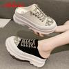 Fashion Aphixta Luxury Crystals Lace-up Toe Platform Slippers Women Rhinestone Slides Canvas Bling Shoes Wedge Thick Sole Slides