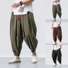 Men's Fashion Cotton Linen Casual Pants Loose Wide Legs Elastic Leggings