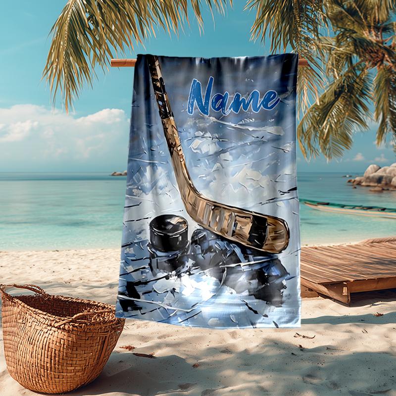 Custom Name Ultra-Soft Beach Towel with ice hockey Theme,Ideal for Pool - Camping, Diving - Perfect Travel Essential, Vibrant Beach Towel.