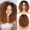Afro Women Fashion Kinky Curly Wig Without Bangs Synthetic Fiber Ombre Brown Color Curly Cosplay African Wig