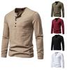 2023 Autumn Men's Five-Button Solid Color Long-Sleeve Casual T-Shirt