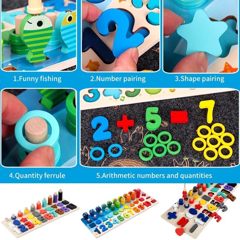 Interactive Wooden Counting Board Magnetic Fishing Game Cognitive Development Shape Recognition 45cm 19.5cm 5cm
