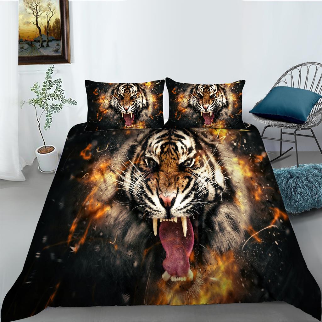 Комплект постельного белья с принтом «Свирепый тигр», полноразмерная двуспальная кровать, пододеяльник с рисунком льва, супермягкое и дышащее постельное белье на молнии
