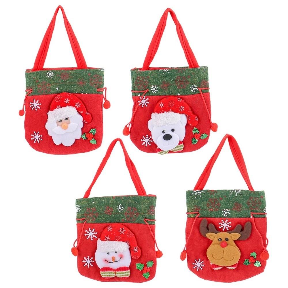 Cute Drawstring Closure Christmas Gift Bag Flannel Santa Snowman Santa Gift Bag Candy Pouch Xmas Gift Package Christmas Eve