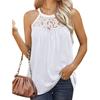 Летняя модная кружевная блузка без рукавов для женщин, сексуальный повседневный свободный жилет, рубашка с лямкой на шее, однотонный топ с принтом 25193