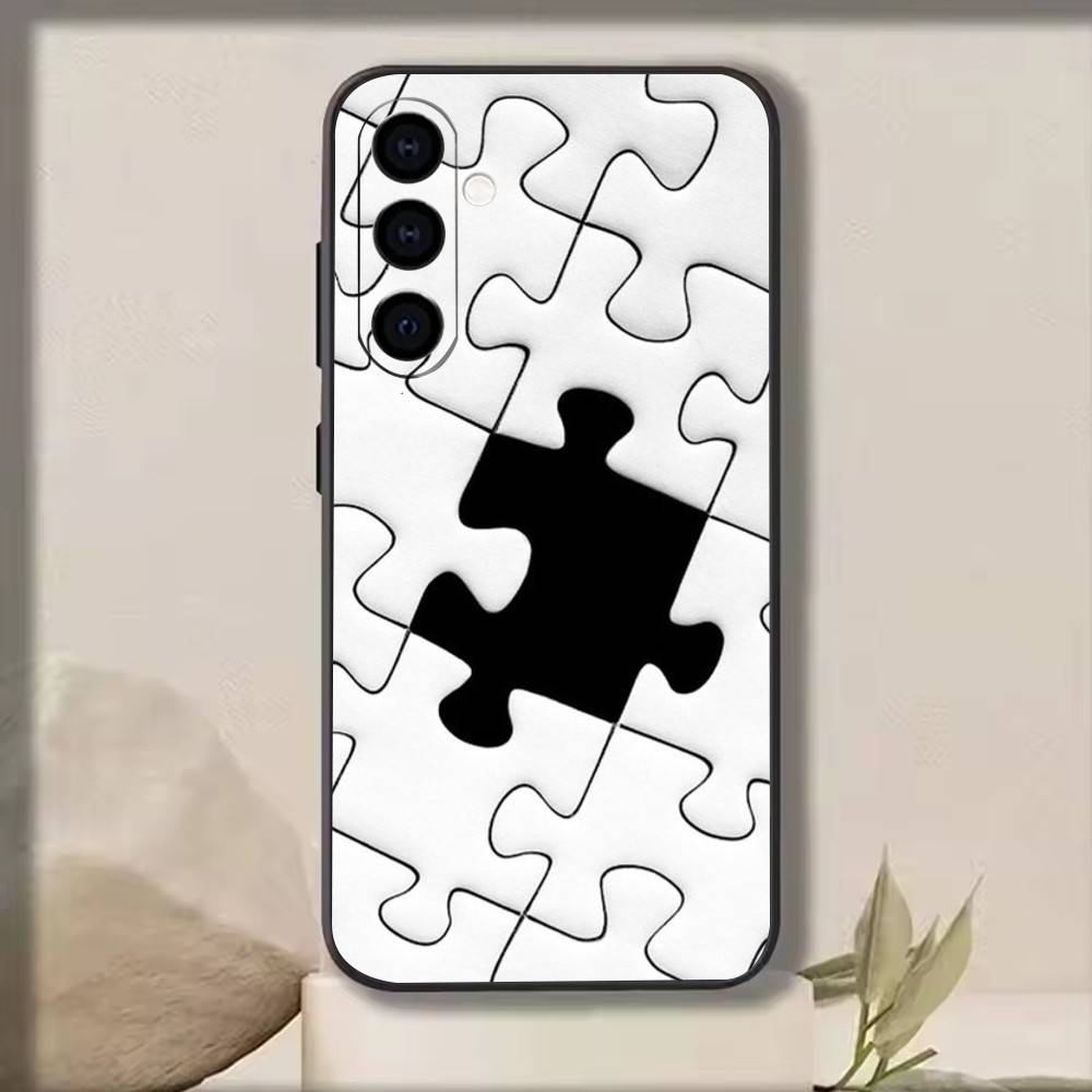 Creative puzzle Phone Case Black Silicone Soft For Samsung Galaxy A73,A72,A71,A70,A53,A52,A51