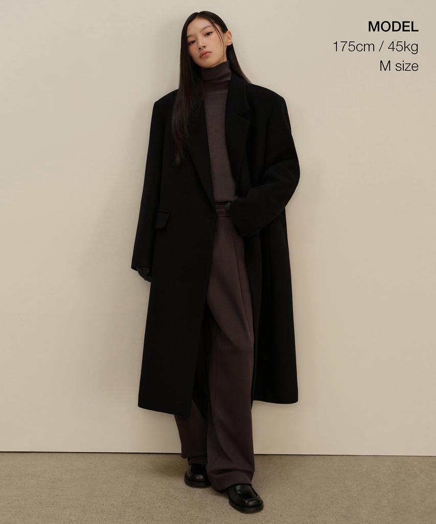 MUSINSA STANDARD WOMAN Женское шерстяное смесовое пальто-overshoulder полушерстяное макси [Черный]
