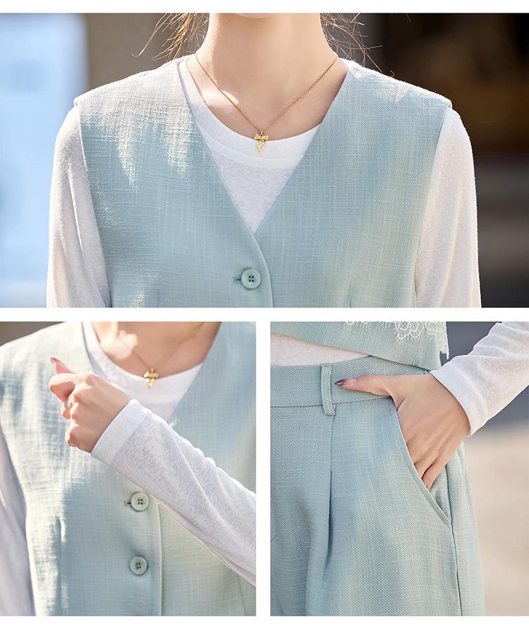 Женский модный комплект жилет на весну/лето 2025: Элегантный, Стройнящий, Омолаживающий Костюм-Тройка для Молодых Мам