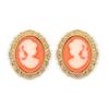 [R3882] - Gold Plated 'Camee' Earrings, Golden Orange - 15x12 Mm