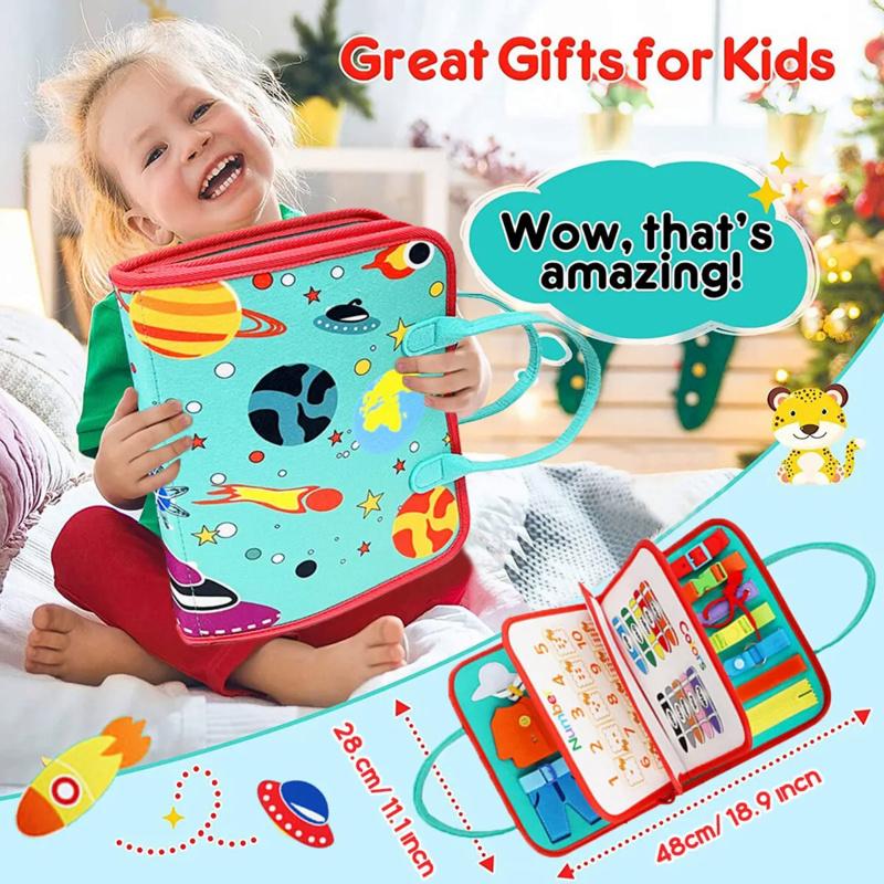 2 Pages Children Montessori Dressing Early Educational Busy Board Toddlers Sensory Toy Travel Activities for Boys Girls Gift Toy