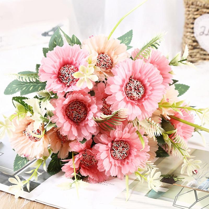 1 Bunch 7 Heads Artificial Daisies Sun Flower Gerbera Fake Chrysanthemums Fake Flowers Used for Home Wedding Party Decoration