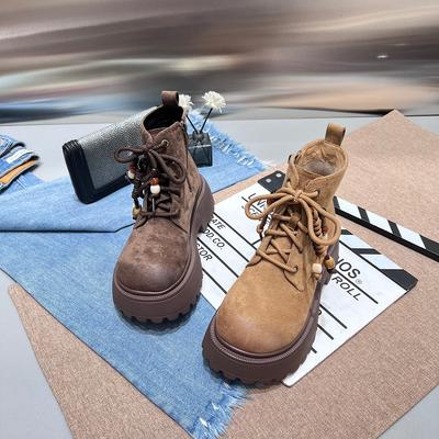 Ретро ботинки Мартин с бисером, дышащие, легкие, на толстой подошве, увеличивающие рост, женские, новые осенние 2025, универсальные, повседневные, короткие ботинки