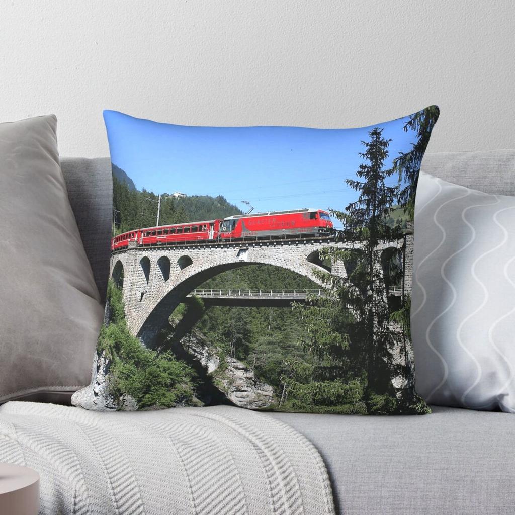 Glacier Express Switzerland Square Pillowcase Polyester Linen Velvet Pattern Zip Decorative Bed Cushion Cover