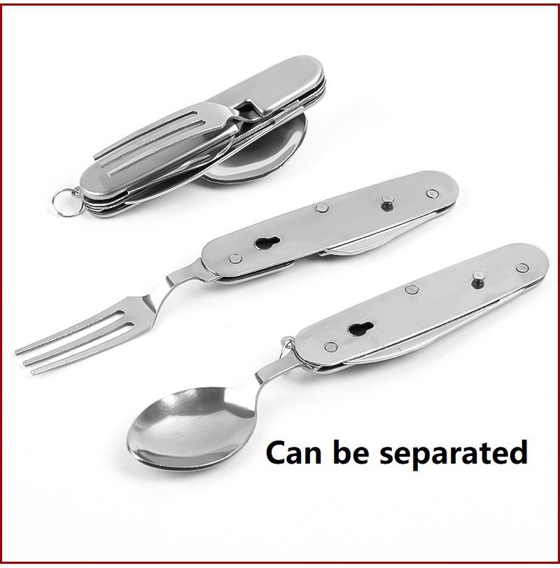 1 Pcs Outdoor Camping Tableware Folding Spoon and Fork Stainless Steel Portable Pocket Set