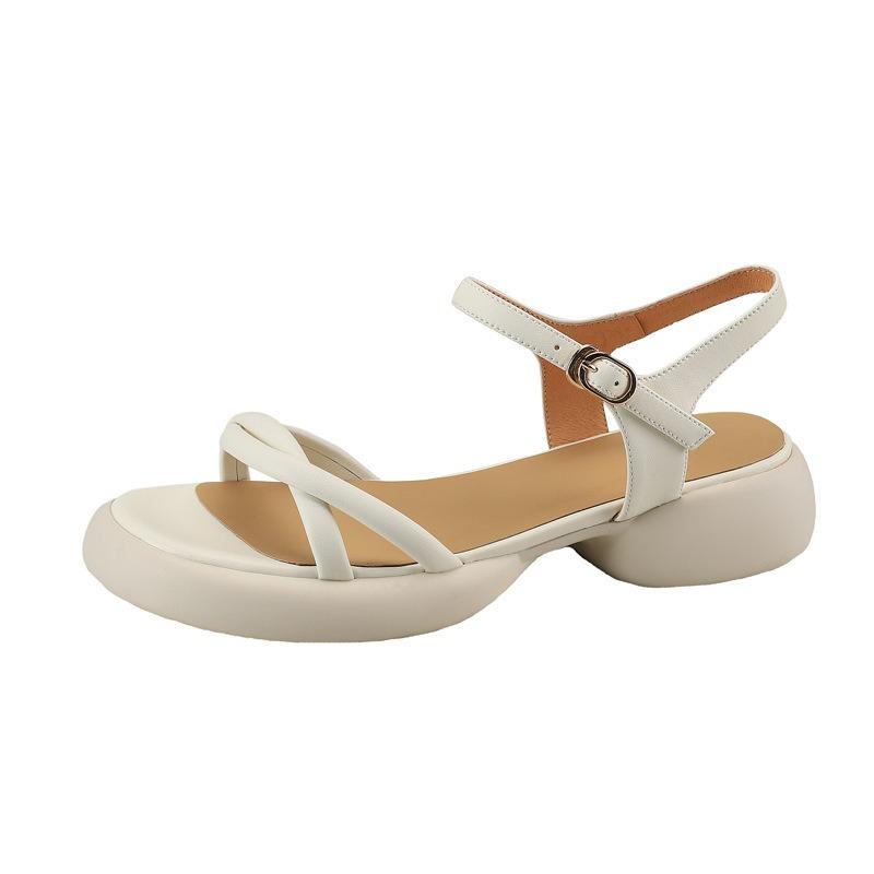 Минималистский стиль, толстая подошва, толстый каблук, летние пляжные сандалии, женские, новые, средний каблук, открытый носок, Luo