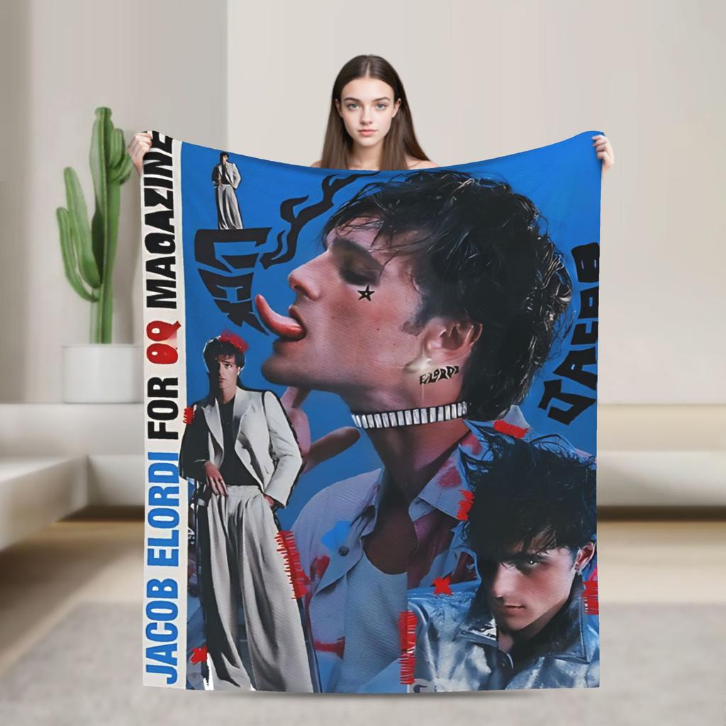 Jacob Elordi Actor Portrait Throw Blanket Warm Funny Blanket For Home Decor Travel Flannel Bedspread Bed Cover