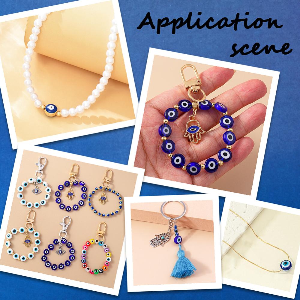 Handmade Evil Eye Lampwork Beads Strands Flat Round Blue 6x3mm Hole: 1mm about 65pcs/strand 13.98''(35.5cm)