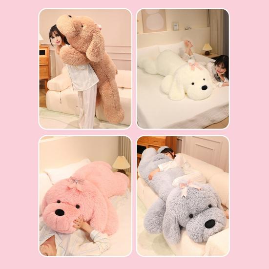 Большая плюшевая игрушка-собака, милая мягкая кукла-подушка с бантом 130/160 см, мягкая, приятная на ощупь кукла-собака для детей, девочек, большая, уютная подушка для отдыха в постели