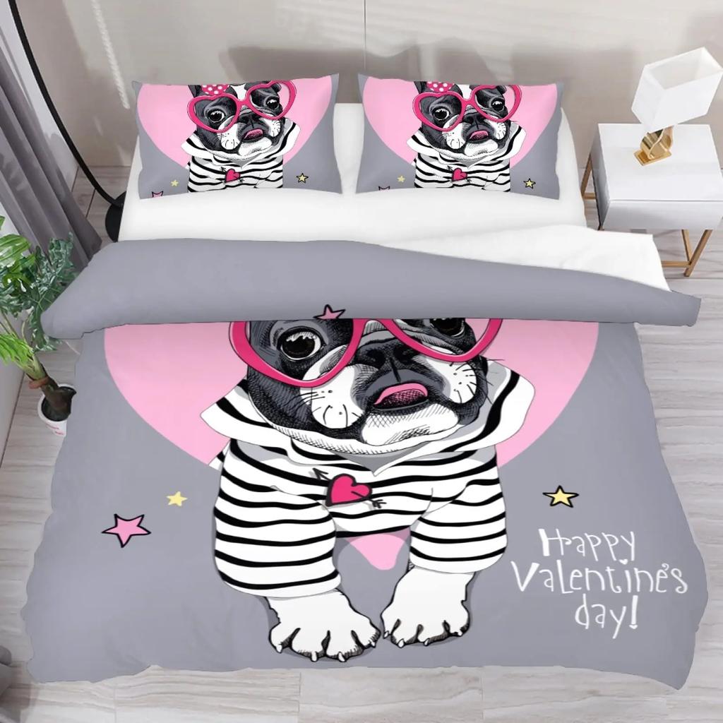 French Bulldog Bedding Set Cartoons Puppy Children Bedclothes Cute Duvet/Quilt Cover And Pillowcase Kawaii Boys Girls