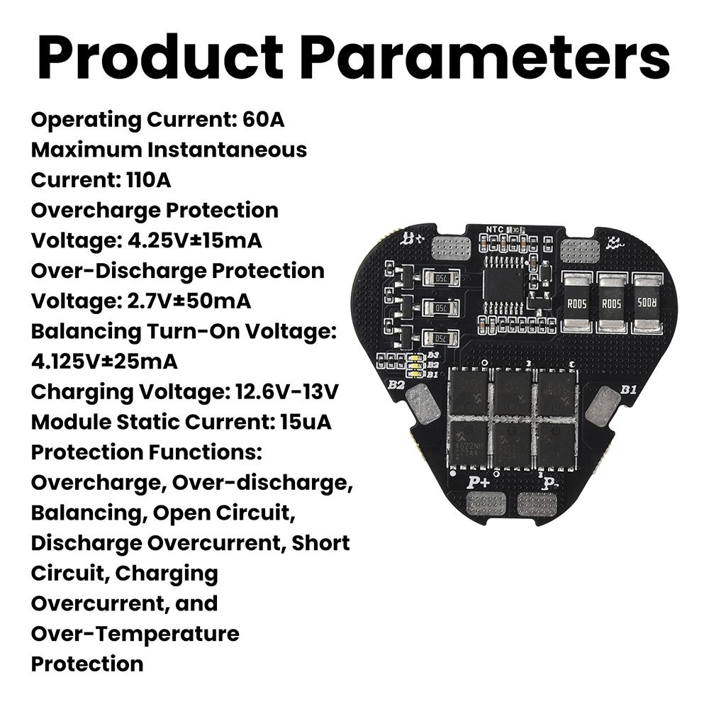 Плата защиты аккумулятора Li-ion 3S 60A BMS с балансировкой 11.1V 12.6V Защита от перезаряда, переразряда, короткого замыкания
