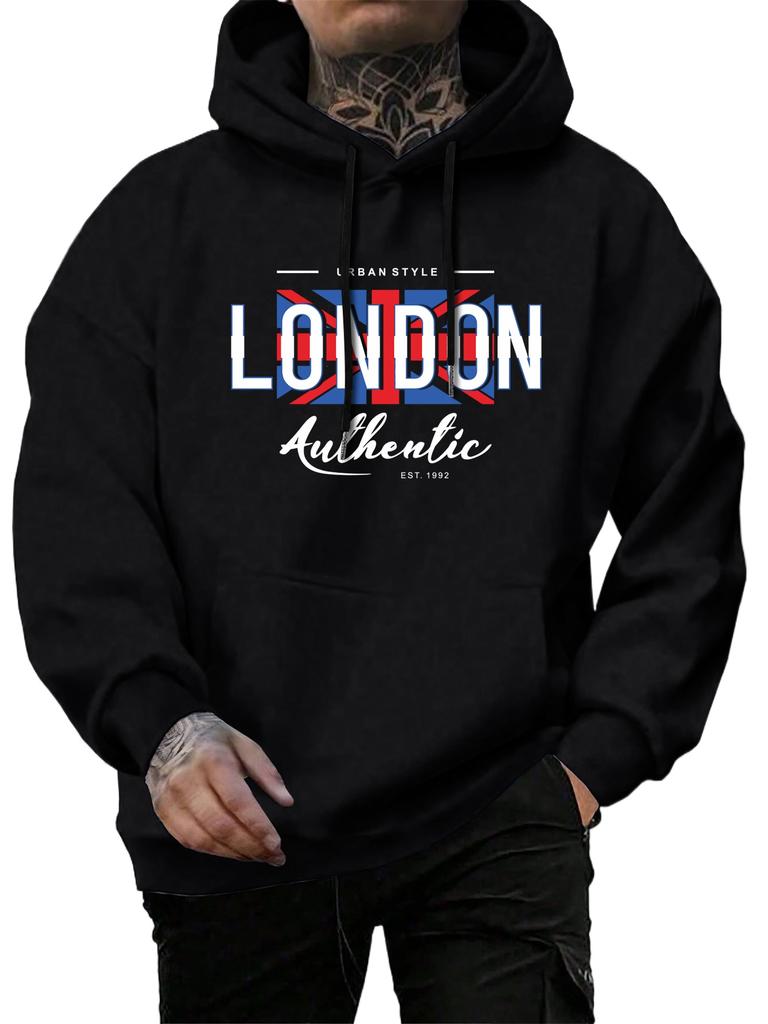 London Letters And National Flag Prints Pullover Man Hoodie Hooded Men Simple S-5xl Tops
