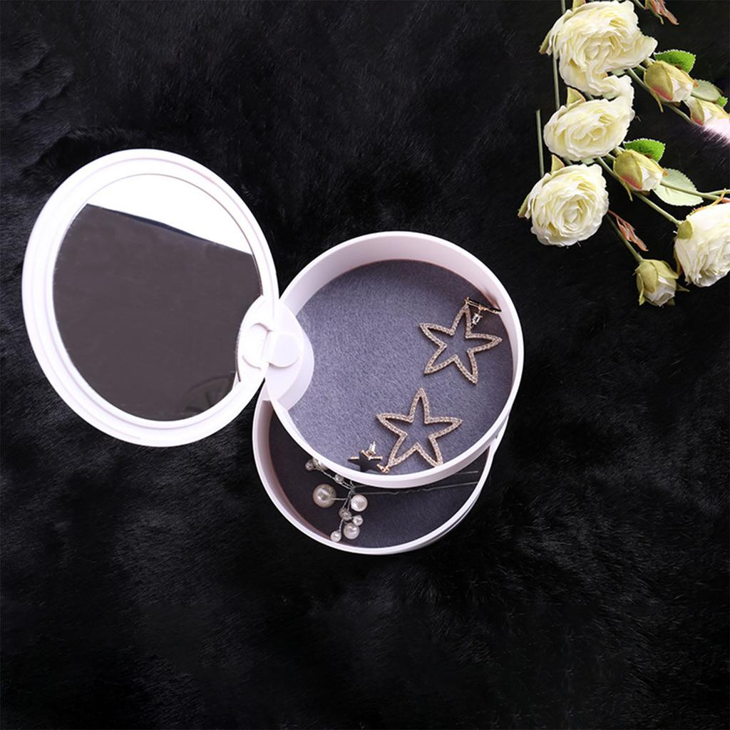 Portable Jewelry Box Travel Jewel Case 4 Layer Rotating Earring Storage Organizer with Mirror White