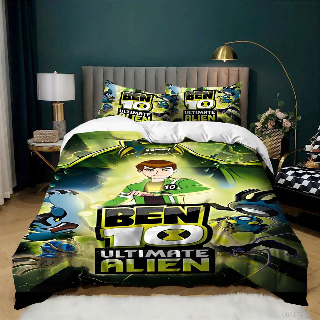 Cartoon Ben 10 Duvet Cover Set Ultra Soft Breathable Bedding Set Queen Size Lightweight Duvet Cover with 2 Pillow Cases