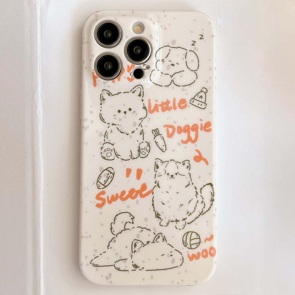 Ins Graffiti Cat Dog Bread Line Lucky Phone Case For Iphone 13 12 Promax 11 14 Pro Max Silicone Soft Imd Cute Cartoon Back Cover