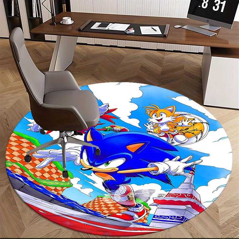 1pc Sonic the Hedgehog Anime Cartoon Design Round Carpet Office Chair Mat, NonSlip Rug for Home Decor, Living Room, Bedroom, Game Room