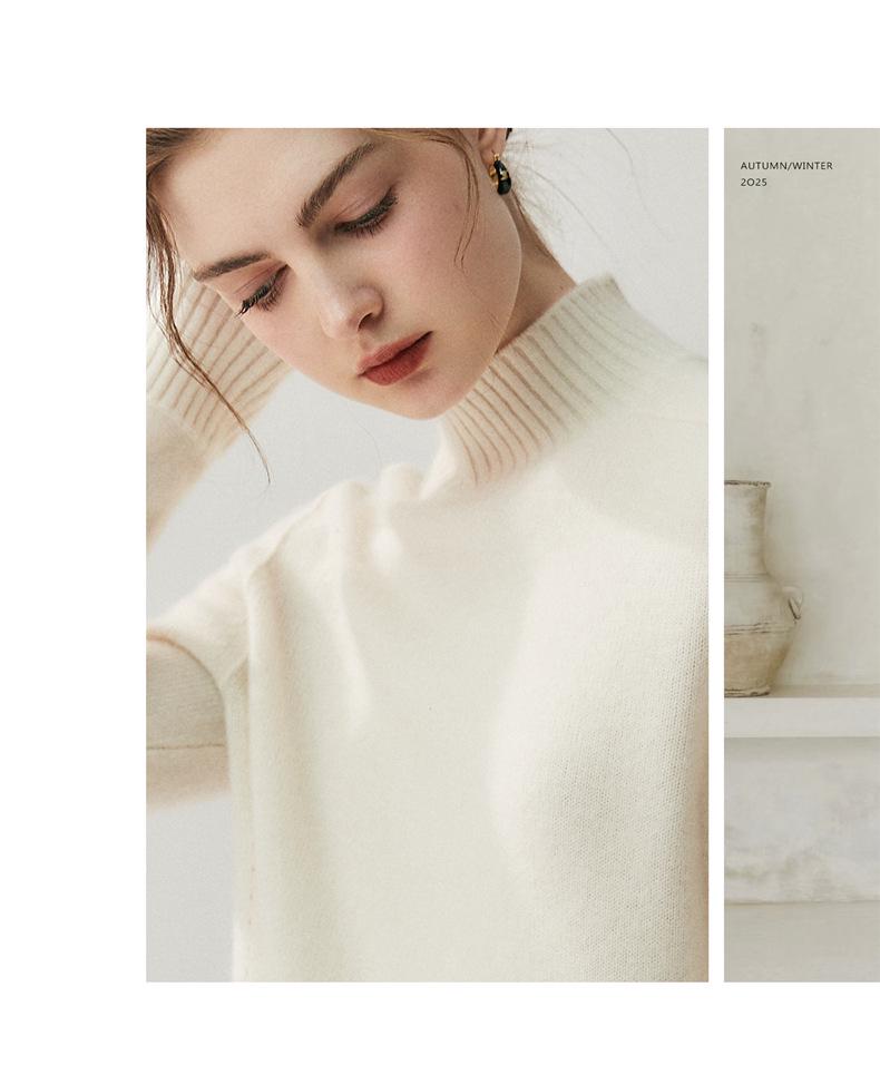 2026 Autumn/Winter Women's Cashmere High Neck Saddle Shoulder Knit Sweater