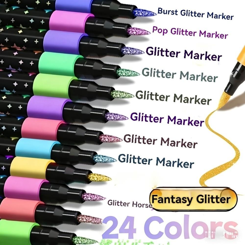 24Colors Double-Headed Glitter Pens Fast-Drying Ink Water-Based Marker Pens Set Colorful Drawing Pen Scrapbooking