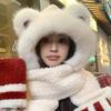 3 In 1 Hat Scarf Gloves Set Bear Ear Decor Thickened Plush Winter Hat