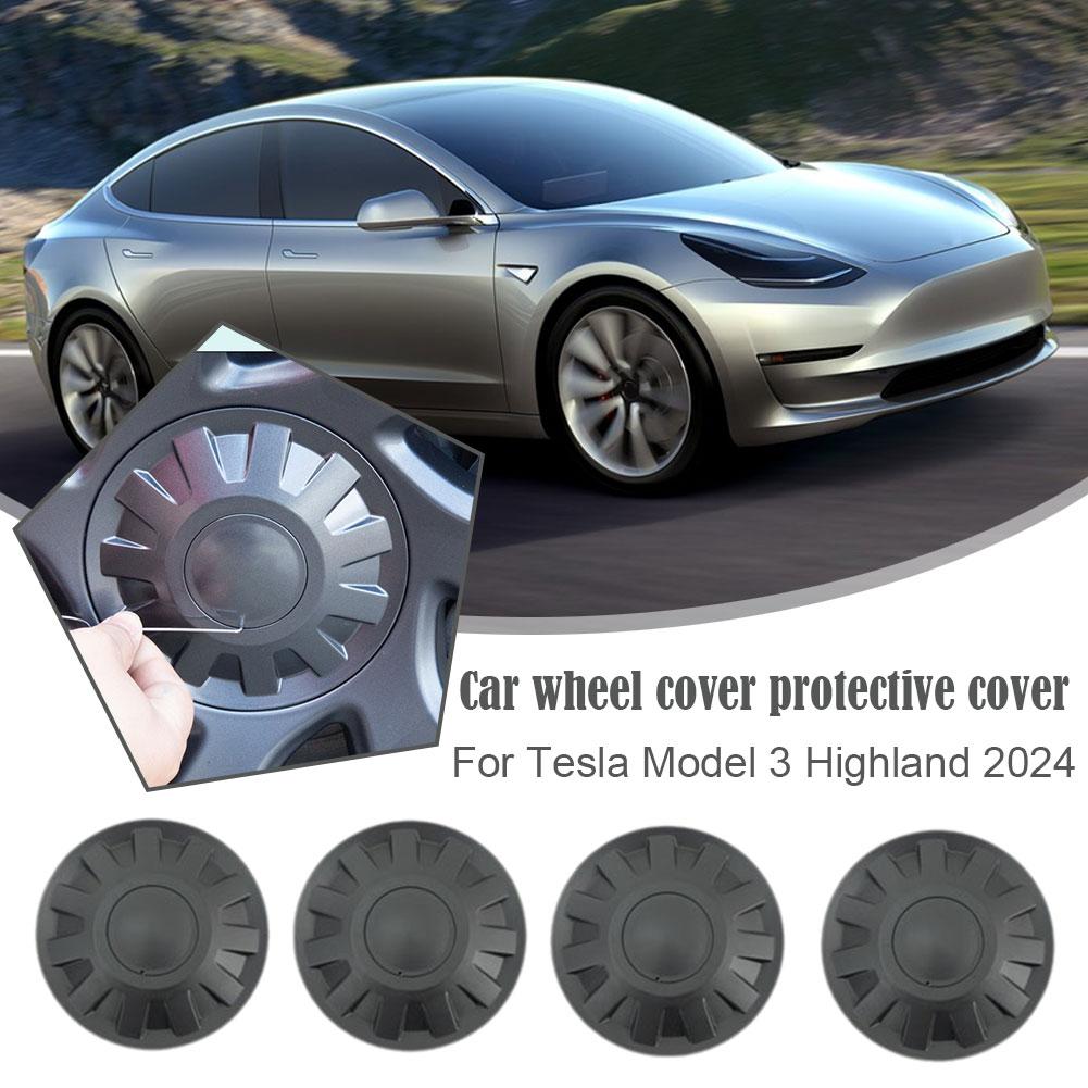 4PCS For Tesla Highland 2024 Center Hubcaps New Original Gray Center Hub Cap Set Non-destructive Installati V7X1