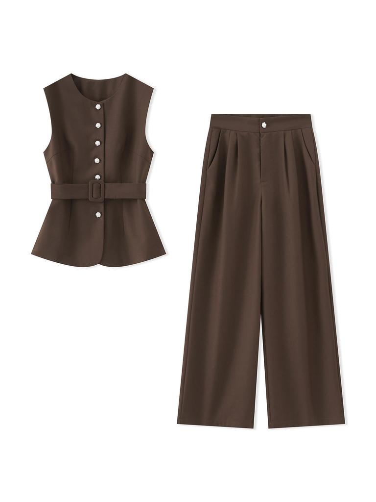Элегантный комплект из жилета с серебряной пряжкой и широких брюк-коммьютер для женщин - Осенняя коллекция
