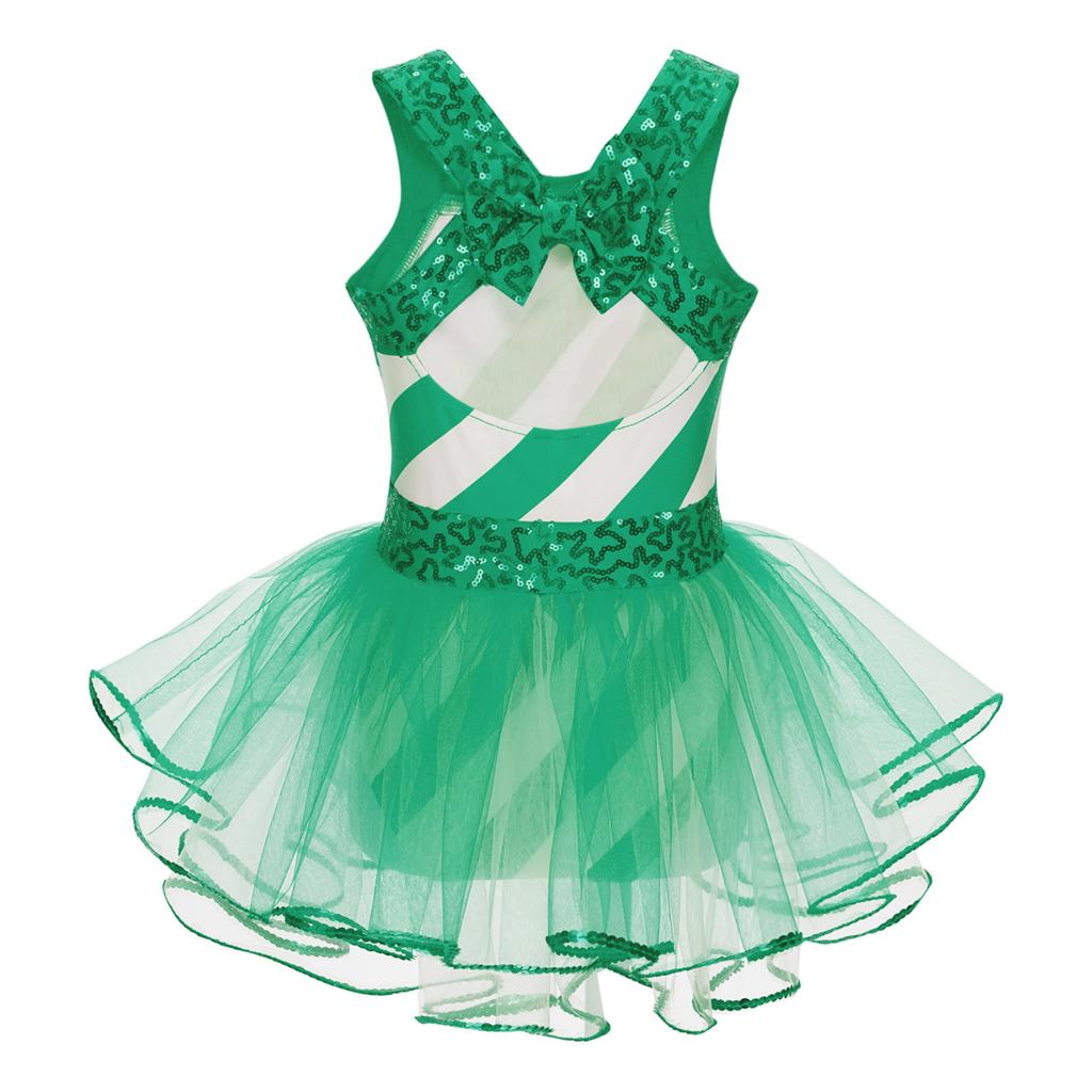 Рождественский костюм эльфа Санта-Клауса для девочек, детское блестящее полосатое танцевальное платье с бантом, многоярусная юбка-пачка, комбинезон для выступления